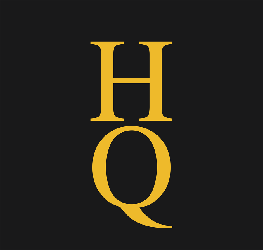 HQ Perfume gold logo on black background